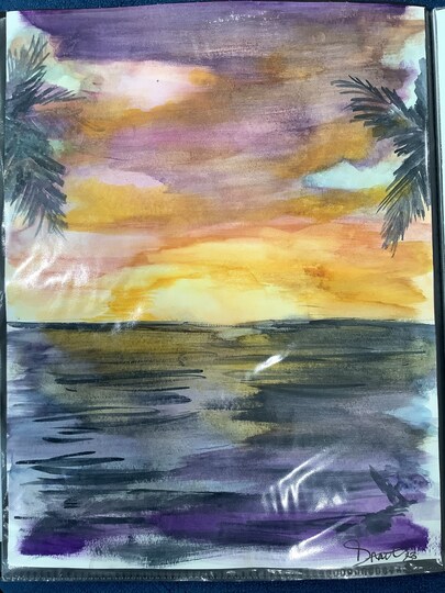 Watercolor pencil Beach Landscape